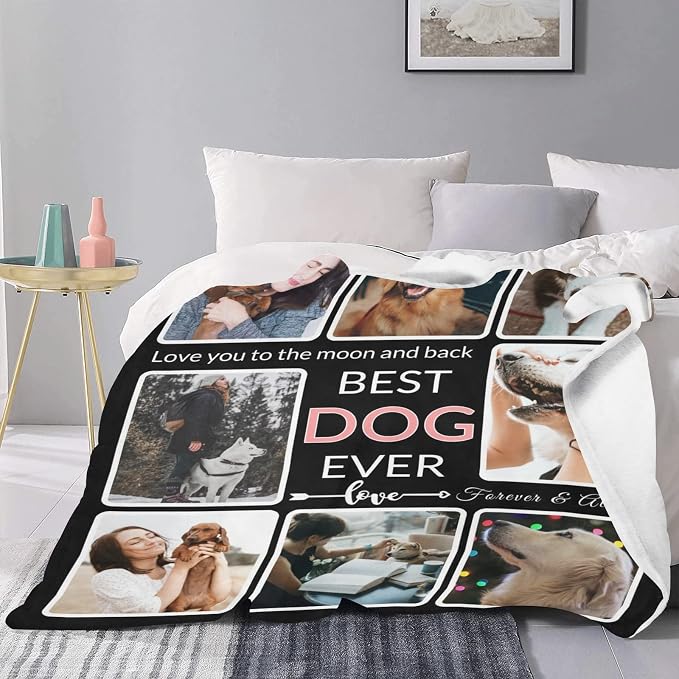 Customized Blanket with Photo, Make a Personalized Blankets with Picture Customizable Memories Souvenir Throws Blanket Gift for Best Dog Lover Ever, Forever & Always, 8 Collage Made in USA