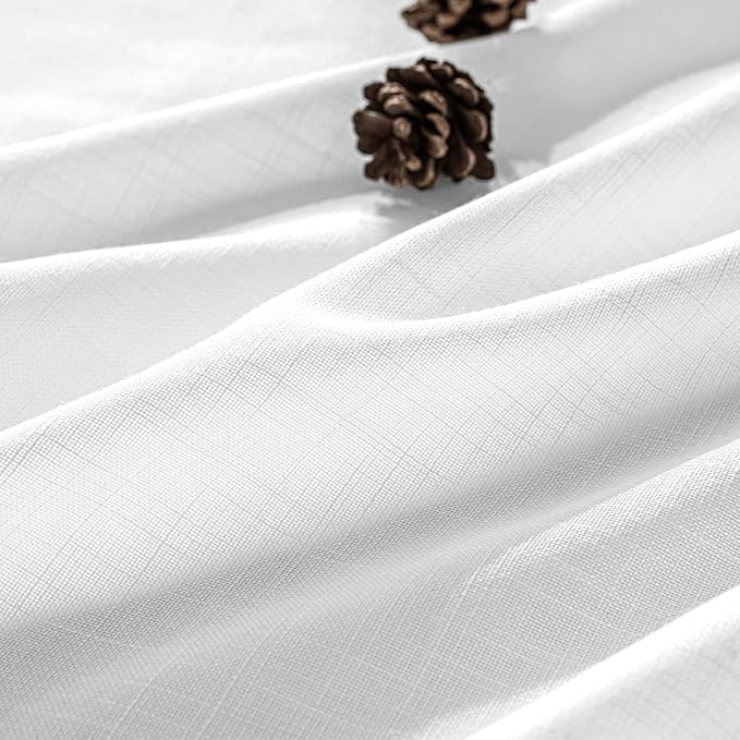 MIULEE White Linen Curtains 96 Inches Long 2 Panels for Bedroom Living Room | Soft Thick Linen Textured Back Tab Window Drapes, Semi Sheer Light Filtering, Rod Pocket, Modern Farmhouse Decor