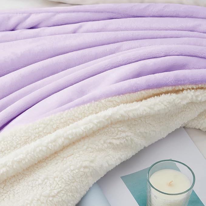 Walensee Sherpa Fleece Blanket (Throw Size 50”x60” Lavender) Plush Throw Fuzzy Super Soft Reversible Microfiber Flannel Blankets for Couch, Bed, Sofa Ultra Luxurious Warm and Cozy for All Seasons