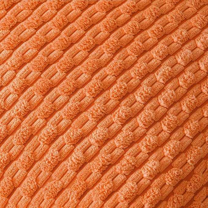 Fancy Homi 2 Packs Orange Fall Decorative Throw Pillow Covers 18x18 Inch for Couch Living Room Bed Sofa, Halloween Pumpkin Autumn Home Decor, Soft Cute Plush Corduroy Striped Cushion Case 45x45 CM