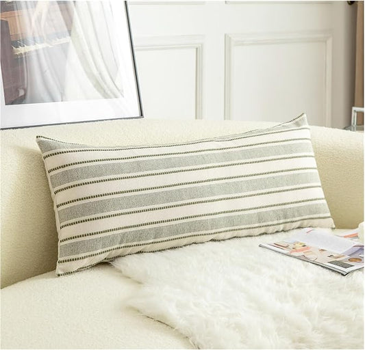 Cethom Decorative Boho Lumbar Pillow Covers, Modern Farmhouse Couch Pillowcase, 14 x 36 Long Accent Body Throw Pillow Covers, Sofa Bed Living Room Decor Cushion Case, Olive Green, Pack of 1