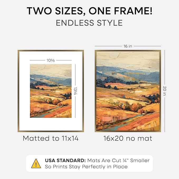 Homeforia 16x20 Bronze Picture Frame, High-End Metal, 11x14 Mat, Glass