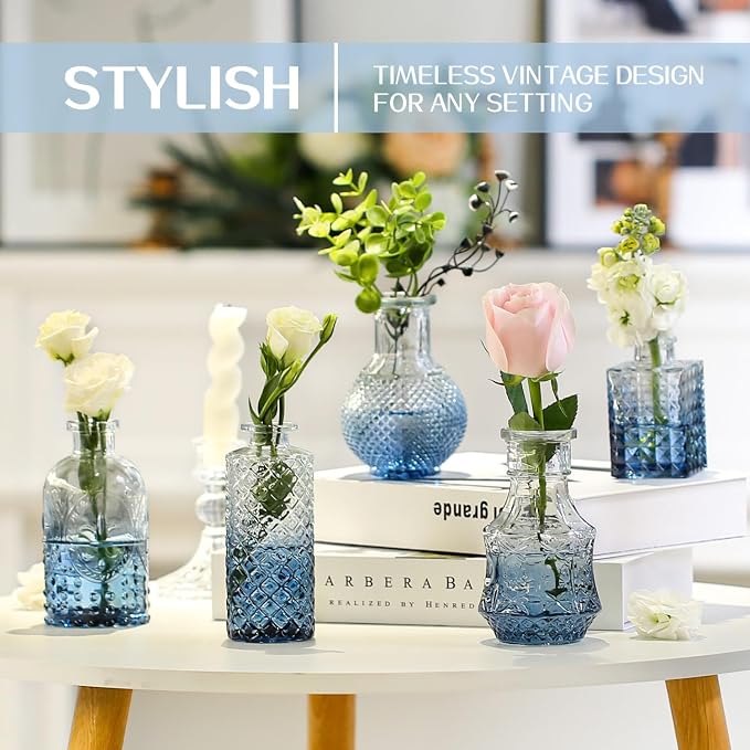 24PCS Mini Bud Vases As Wedding Centerpieces for Tables,Clear Bud Vases for Flowers,Small Flower Vases Suitable for Birthday Party,Anniversary,Wedding Reception,Baby Shower (Blue)