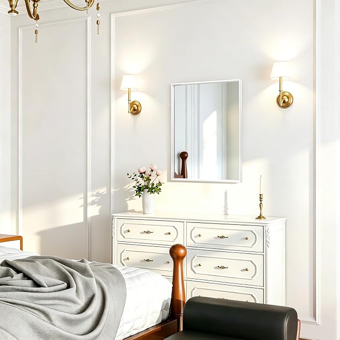 AAZZKANG Mirrors for Wall Rectangular Metal Frame Mirror for Farmhouse Bathroom Bedroom Living Room Home Entryway Hanging Vertically or Horizontally White Small