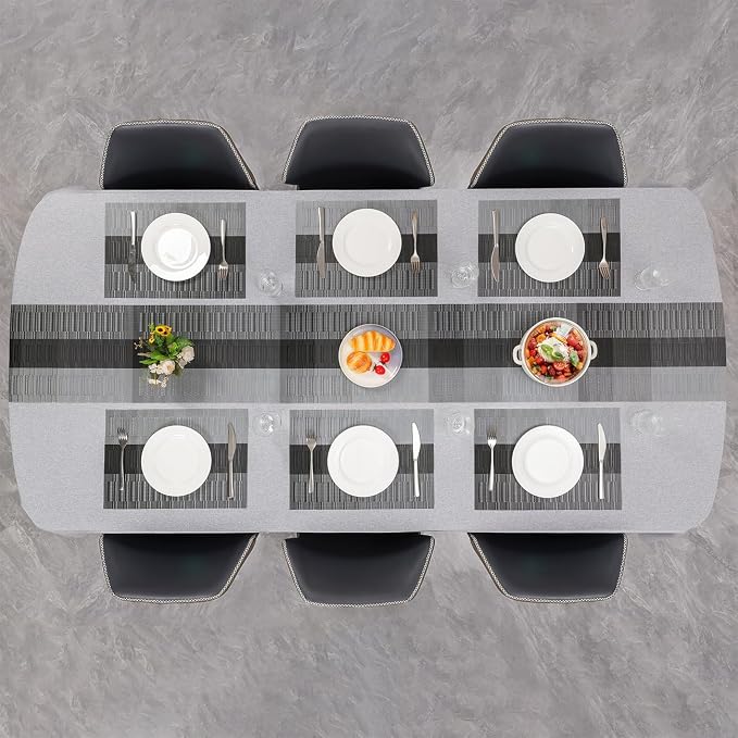 Placemats Set of 6, Vinyl Woven Heat-Resistant Place Mats | Washable Wipeable PVC Table Mats, Non Slip Placemat for Kitchen Dining Indoor Outdoor Table (Gray Black, Set of 6)