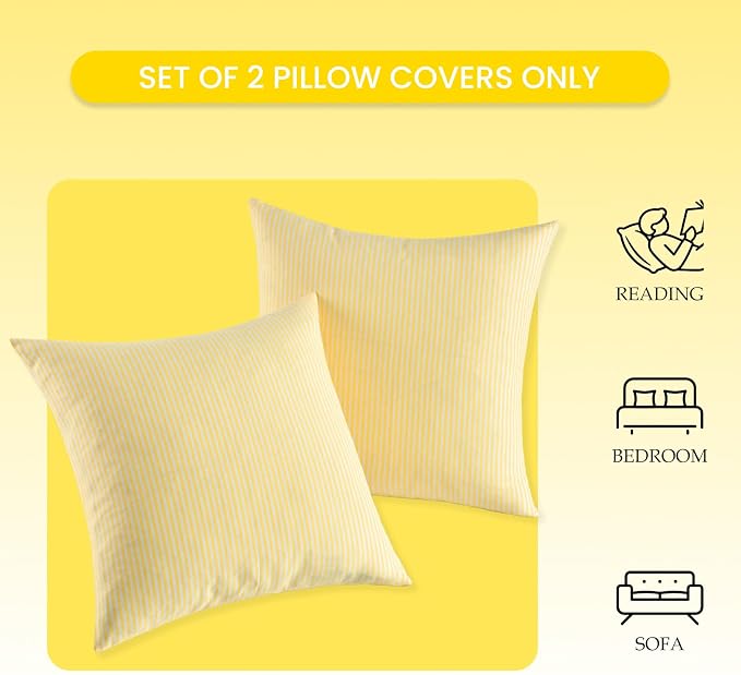 Light Yellow Striped Summer Outdoor Throw Pillow Covers 18x18 Set of 2 | Set of 2 Yellow Decorative Pillow Covers 18 x 18, Yellow Room Decor Pillows for Couch Bed, Outdoor Pillows for Patio Porch