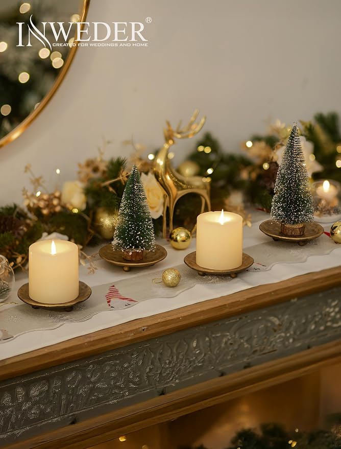 Gold Pillar Candle Holder: 4.6" Cast Iron Candle Tray and Plate
