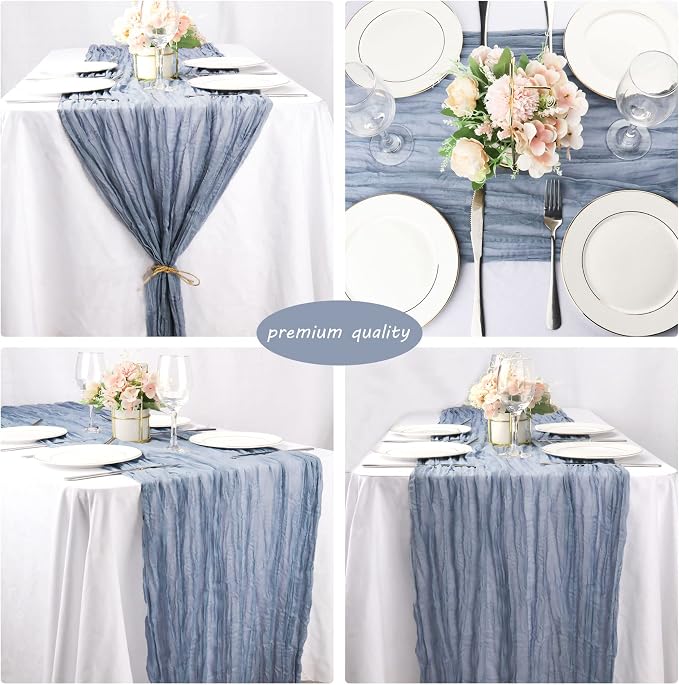 12 Pack Boho Gauze Table Runner 35x72 Inch - Rustic Cheese Cloth Long Table Runner for Wedding, Bridal Shower, Birthday Party Decor (Dusty Blue)