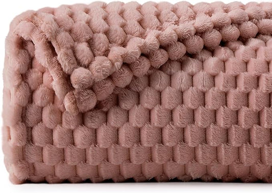 BEDELITE Dusty Pink Twin Blanket for Couch, Soft Cozy Gift for Women, 60*80 | 3D Jacquard Decorative Fleece Blanket, Super Soft Plush Throws, Cute Birthday Gift for Women & Men, Suitable for All Seasons