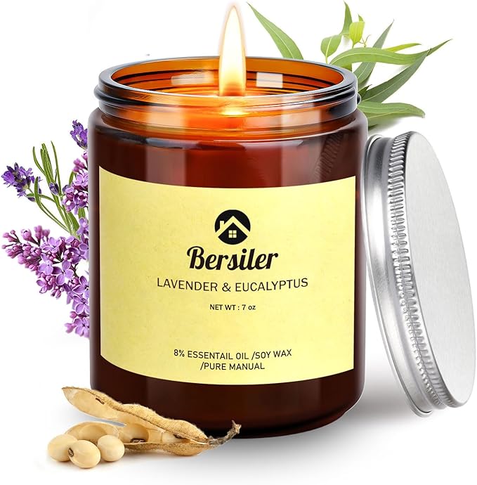 Scented Candles, Lavender Eucalyptus Candles, Soy Wax Candle, Stress Relief and Relax Aromatherapy Candles for Home Bathroom Gift for Women Birthday Christmas, 7OZ