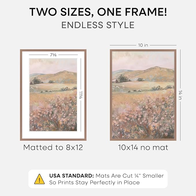 Homeforia 10x14 Mocha Picture Frame, High-End Metal, 8x12 Mat, Glass