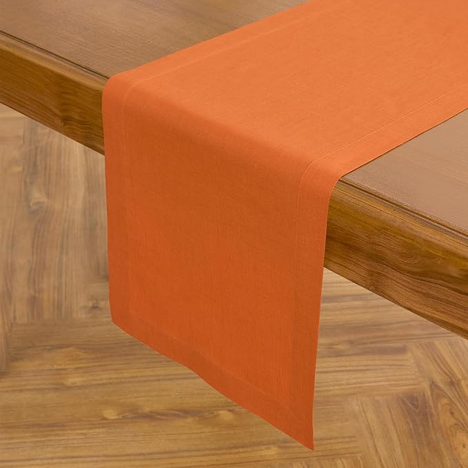 Solino Home 100% Pure Linen Dining Table Runner Orange, Fete 14 x 132 in | a graceful centrepiece for dining and gatherings, European flax fibres, handloomed texture, soft, fine, OEKO-TEX Certified