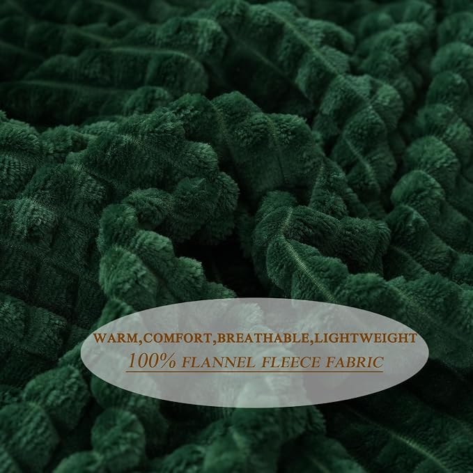 Puncuntex Fleece Throw Blanket Dark Green 50"×60" with Square Grid Design | Super Soft Plush Cozy Flannel Throw Blanket Luxury for Couch Sofa Chair