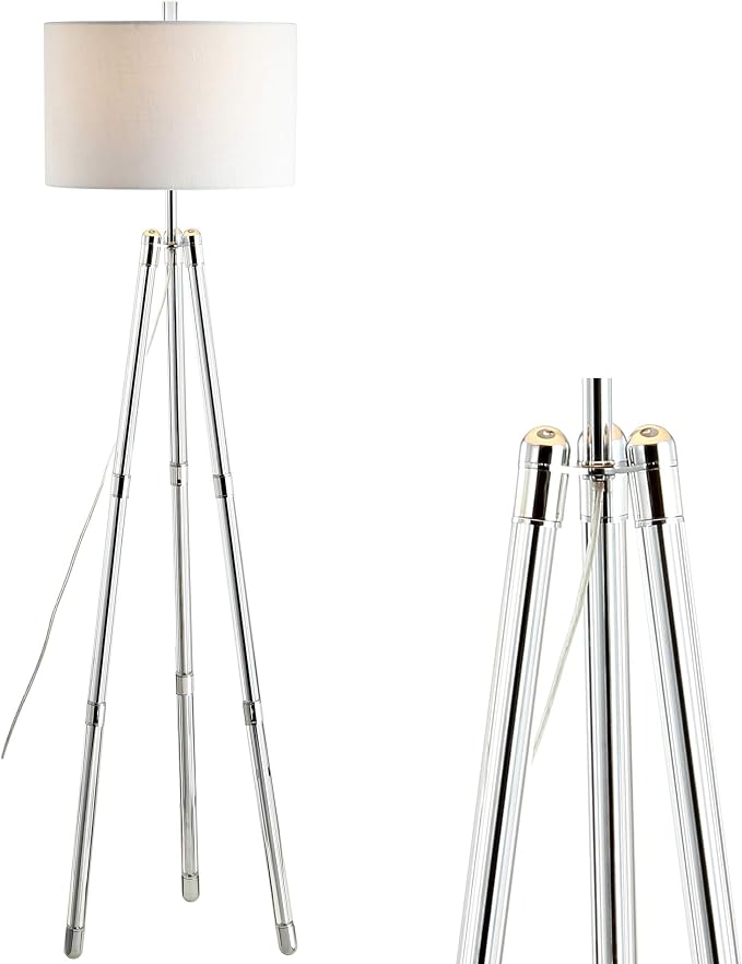 JONATHAN Y Arliss 60" Surveyor's Tripod Metal/Crystal Floor Lamp, Chrome