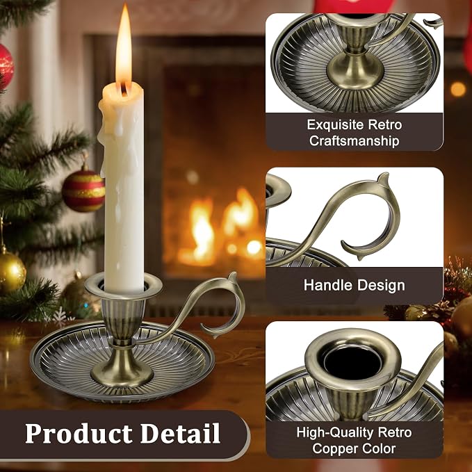 1pcs Vintage Candlestick Holders Brass Candle Stick Holders Decor with Handle for Centerpiece Party Wedding Table Home Decor Gift