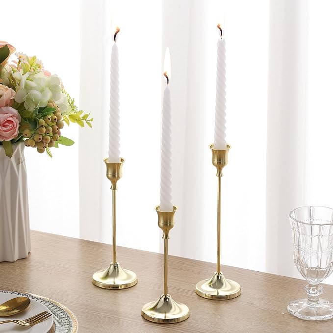 Candlestick Holders 4 Sets(12 Pcs), Gold Candle Holders with Anti-Slip Pad, Metal Taper Candle Holder, Candle Holder for Wedding Fireplace Mantel Housewarming Gift
