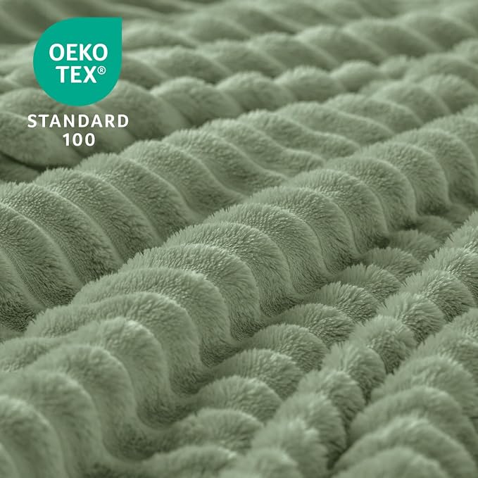 BEDELITE Ribbed Sage Grey Green Fleece Throw Blanket for Couch, 50x60 Inch | Soft Warm Decorative Fluffy Blanket, Cozy Plush Lightweight Fuzzy Throw Blanket for Bed Sofa Home Room Decor, Gift for Women