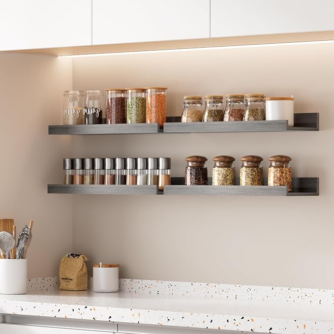 upsimples Floating Shelves for Wall Decor and Storage, Grey, 6Pcs 15.7''