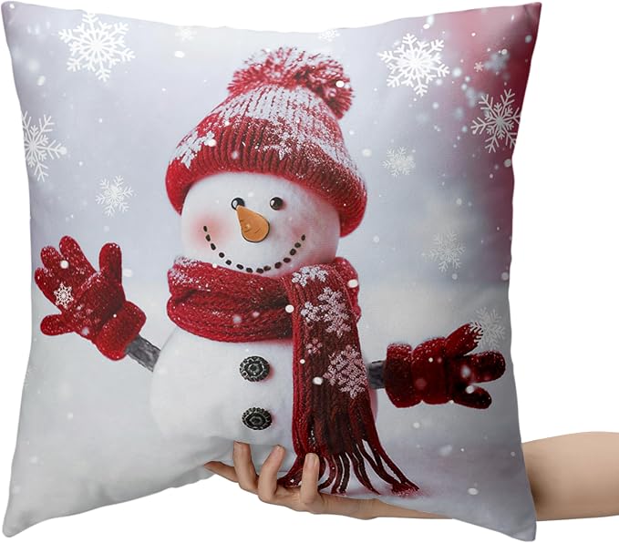 Red Snowman with Snowflake Throw Pillow Covers Snowman Pillow Covers 22x22 Set of 2 Christmas Winter Holiday Cushion Case for Couch Living Room Bedroom Sofa
