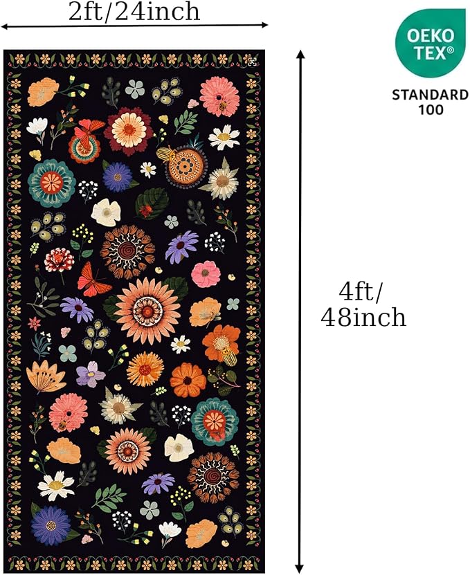 Ciicool 2x4 Small Rug for Entryway Runner Kitchen Floral Washable Area Rugs | Low Pile Soft Boho Non Slip Carpet for Entrance Hallway Laundry Bedroom Carpets