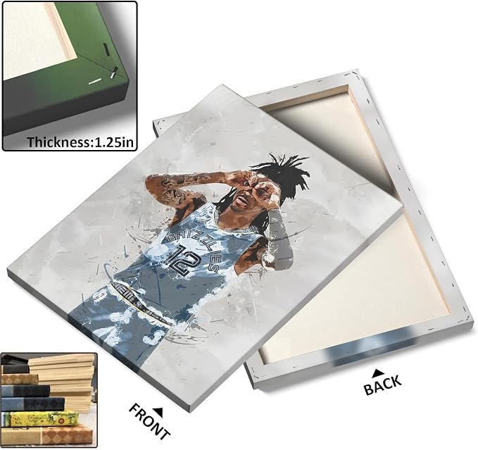 Ja Morant Basketball Canvas Wall Art, Sports Player Poster, 12x16 Inch | Abstract splash ink athletic artwork, motivational sports wall decor for teen boys room, bedroom, living room, gym or office