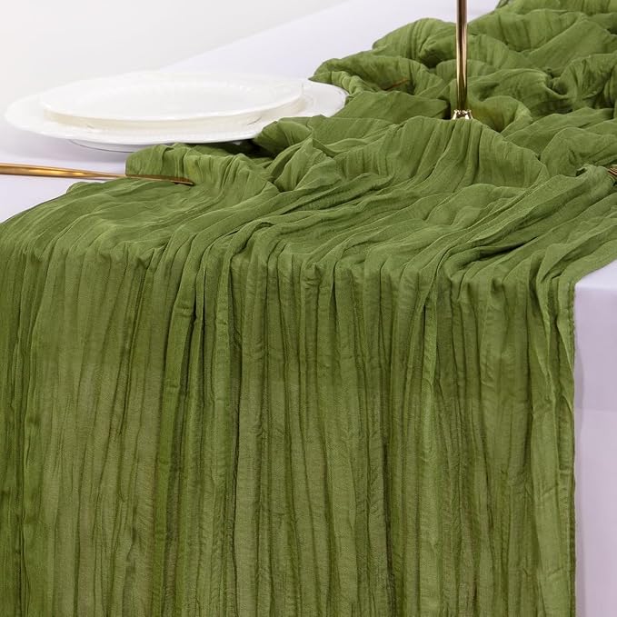 Cheesecloth Table Runner Fall Boho Wedding Birthday Party Home Decor | Moss Green 10pcs Rustic Gauze 10FT Cheese Cloth Sheer Farmhouse Dining Runner for Baby Shower Bridal Holiday Decorations