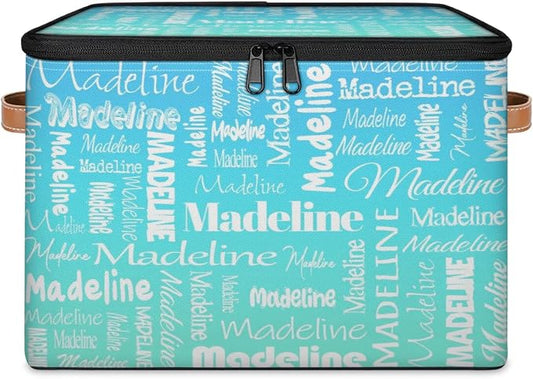 Storage Basket Custom Name, Personalized Keepsake Box, Blue Green