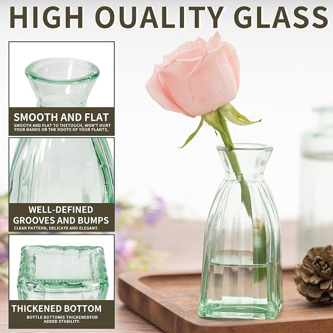Sage Green Glass Bud Vases Set of 10, Wedding Table Centerpiece | Set of 10 Sage Green Vintage Glass Bud Vases, Boho Wedding Aesthetic, Pairs with White, Cream & Eucalyptus Arrangements