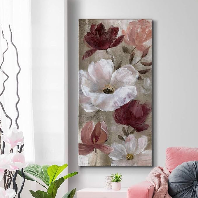 Renditions Gallery Canvas Flower Wall Art Home Paintings & Prints Colorful Rose Garden Glam Modern Romantic Botanical Artwork Decorations for Bedroom Office Kitchen - 20"x40" LT43