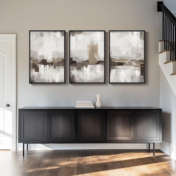 Large Framed Neutral Abstract Wall Art for Living Room, Set of 3 24x36 In | Tan beige brown pictures, Canvas prints, Wood frame, Modern minimalist paintings, Artwork, Wall decor for hallway bedroom