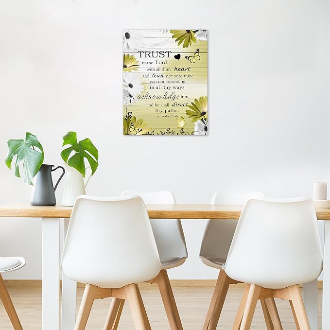 LB Yellow Floral Wall Art for Bathroom Bible Verse on Vintage Grey Wood Canvas Wall Art Wall Paintings Home Decor Wildflower Wall Pictures for Living Room Bedroom Office Ready To Hang, 8x10 Inch