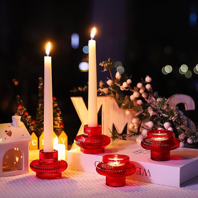 VOHO 6pcs Red Candlestick Holders for Valentines Day Christmas Decorations