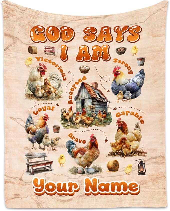 Custom Chicken Blanket with Name, Chicken Gifts for Women Adults Chicken Lovers, Kids Throw Blanket for Girls Boys, Inspirational Gifts for Women, Fleece Cozy Throw Blanket for Couch, 30"x40"