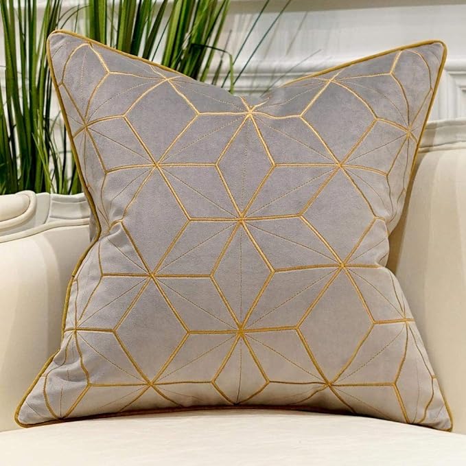 Avigers Throw Pillow Cover 18 x 18 Inch, Grey Gold, Velvet, Hidden Zipper
