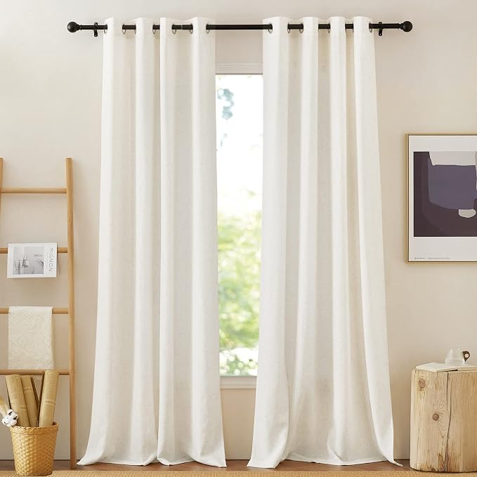NICETOWN Linen Burlap 144 inches Long Curtains for Living Room, Grommet Privacy with Light Filtering Semi Sheer Window Treatments for Bedroom/Living Room, W52 x L144, 2 Panels
