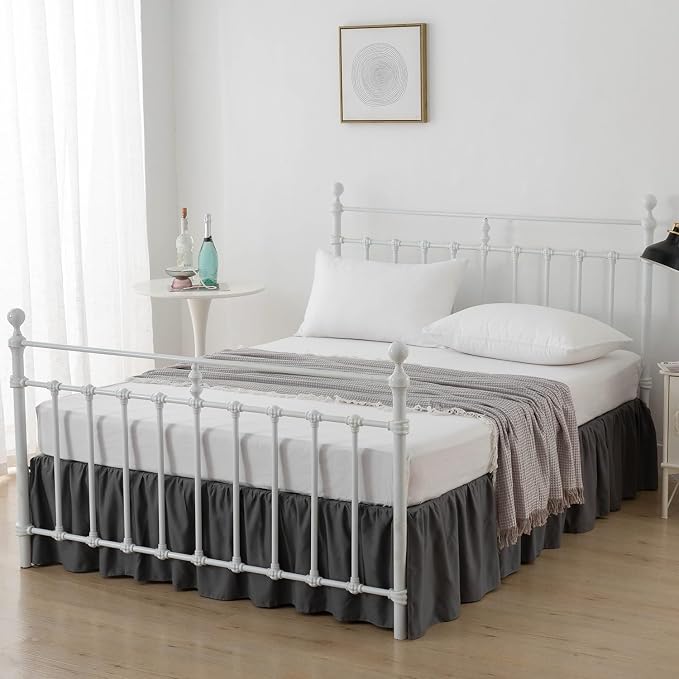 Bed Skirt Queen Size Ruffled Bed Skirts with Split Corners | 18 Inch Drop Dust Ruffle Bed Skirt with Platform, Dark Grey, 18" Queen