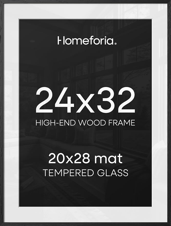 Homeforia 24x32 Black Oak Poster Frame, High-End Wood, 20x28 Mat, Glass