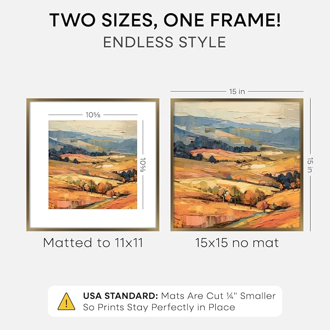 Homeforia 15x15 Bronze Picture Frame, High-End Metal, 11x11 Mat, Glass