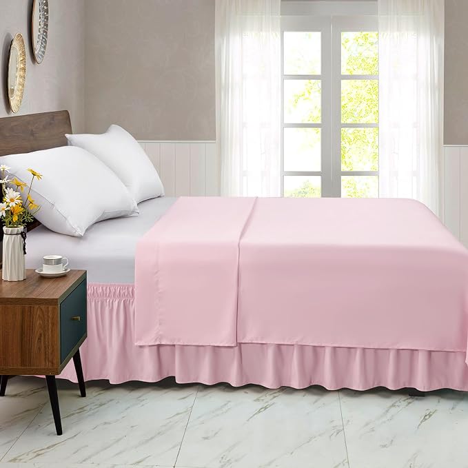 FreshCulture Queen Bed Skirt, Elastic Wrap Around Bed Skirt Queen Size, Bed Skirts for Adjustable Bed, Easy Fit with 18 Inch Drop Length, Hotel Quality Dust Ruffle for Queen Bed (Dusty Pink)