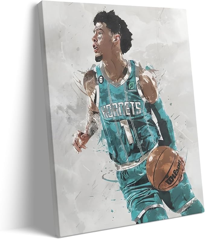 Lamelo Ball Basketball Canvas Wall Art, Sports Player Poster, 24x30 Inch | Abstract splash ink athletic artwork, motivational sports wall decor for teen boys room, bedroom, living room, gym or office