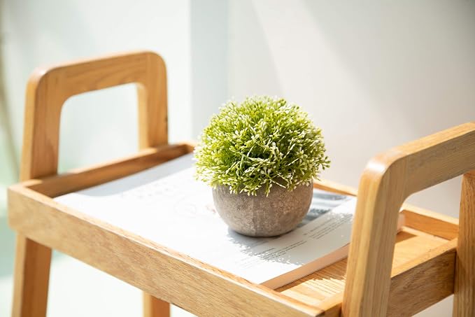 Velener White Mini Artificial Plant Topiary Ball Pot Set- Magnolia Flowers Cottagecore Decor Indoor Plant Shelf Home Office Small Desk Decorations Green Room Accessories Bathroom Kitchen Counter Aloe