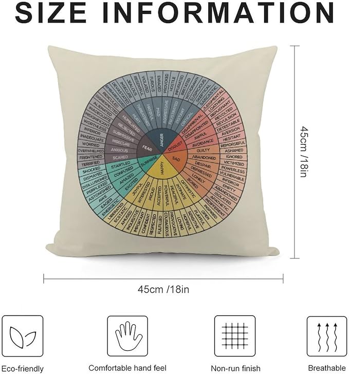 AIZAWA Wheel of Emotions Feelings Velvet Throw Pillow Covers Cozy Square Throw Pillowcases Home Decoration for Bed Couch Sofa Living Room Cushion Covers 18X18 White