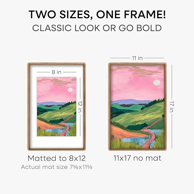 Homeforia 11x17 Mortise&Tenon Natural Oak Picture Frame, 8x12 Mat, Glass