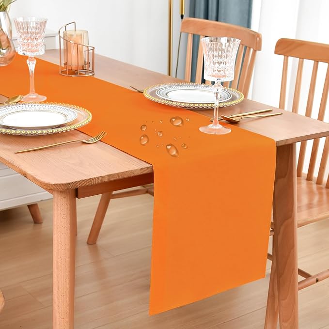 Faux Linen Table Runner Water Resistant 13 x 48 in, Orange | Farmhouse Rustic Table Runners, Coffee Table Runner, Dresser Runners for Bedroom, Living Room, Kitchen, Dining, Party