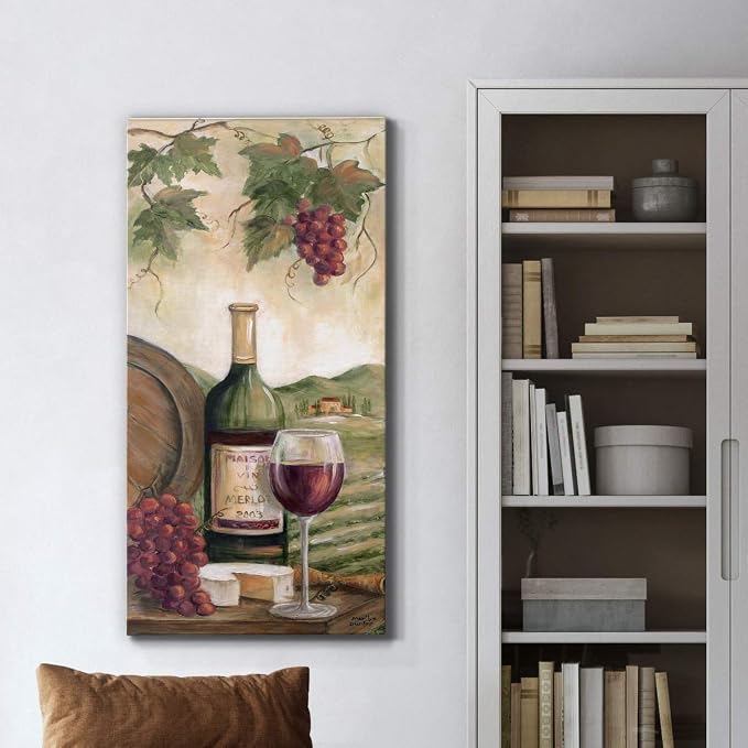 Renditions Gallery Canvas Wall Art Modern Paintings Decorations Country Red Wine Romantic Nature Wall Hanging Vintage Canvas Artwork for Bedroom Office Kitchen Prints - 12"x24" LT43