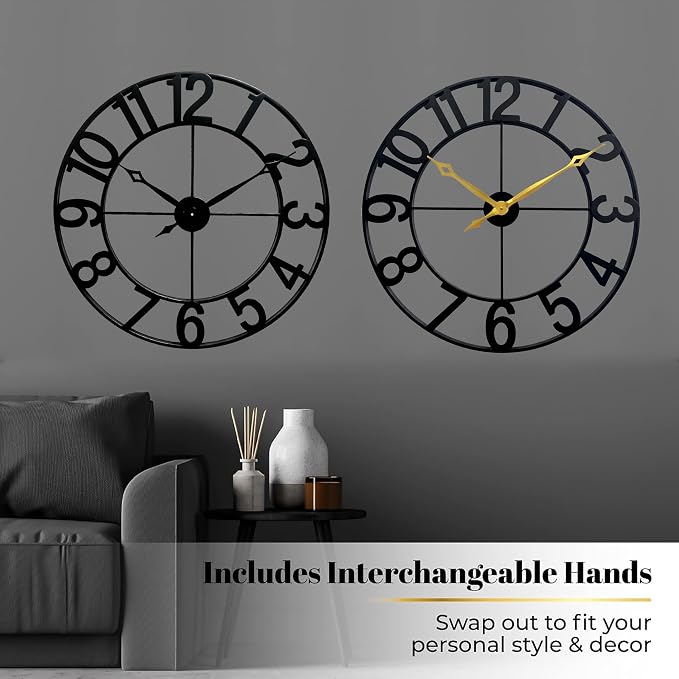 CLXEAST Oversized 30 Inch Wall Clock for Living Room, Arabic Numeral | Battery Operated, Black Metal Wall Clock for Dinning Room,Entryway,Home Office & Fireplace Decor
