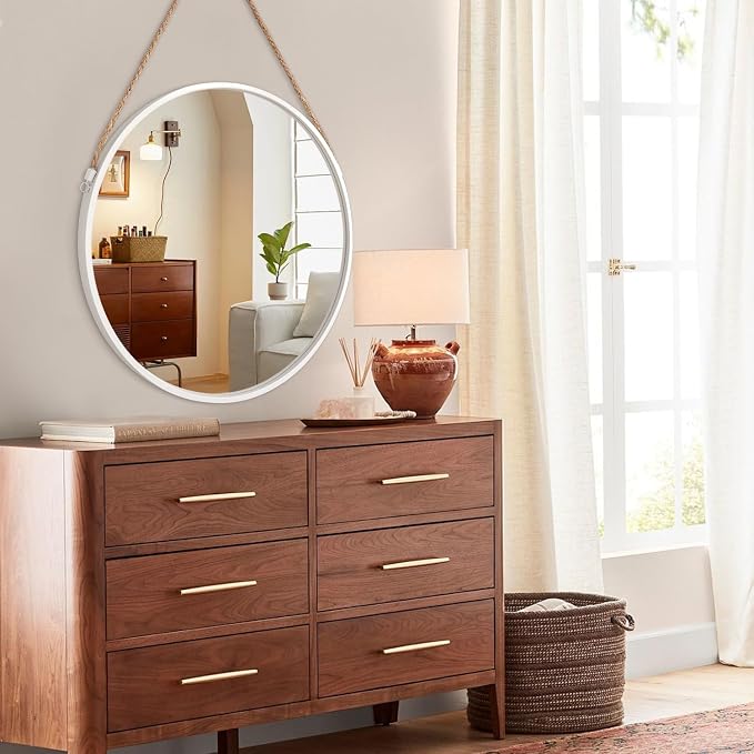 Wall Mounted Mirror, Regular Circle Hanging Mirror Wooden Framed Round Decorative Mirrors for Hallway Entryway Vanity Decor 20 Inch Mirrors