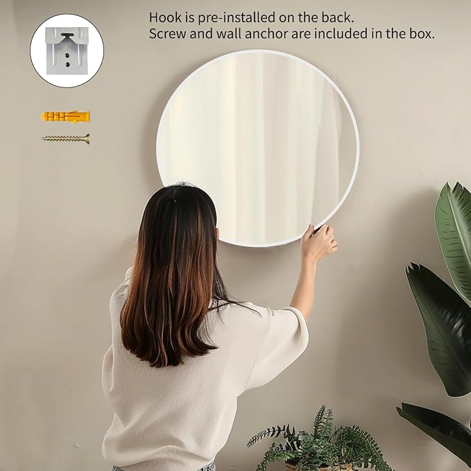 Big Round Mirror 36 inch, White Circle Mirror, Matte Metal Frame | High Definition Mirror, Waterproof, Rust-resistant, Round Mirror for Living room, Bathroom, Hallway, Bedroom, Cloakroom