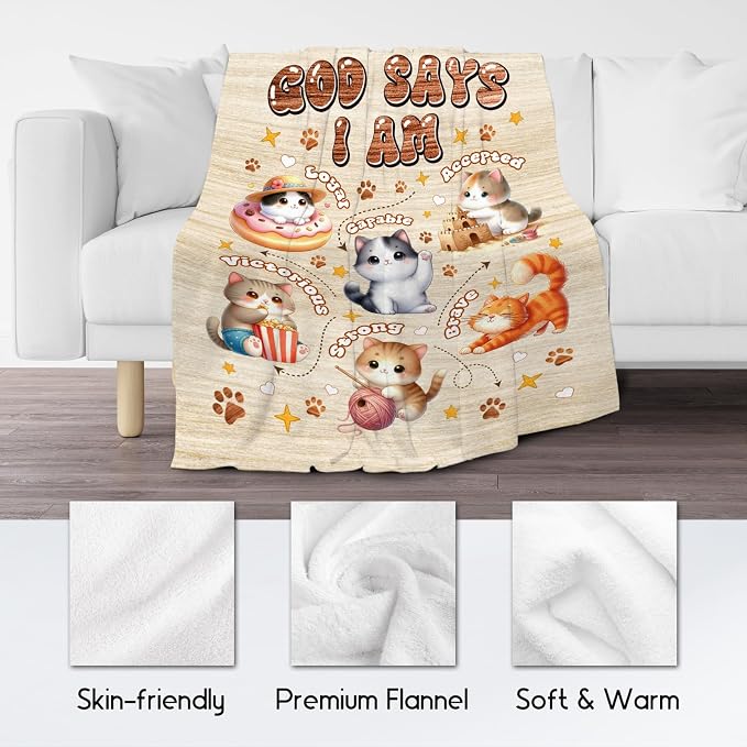 Cat Blankets for Cat Lovers, Cat Themed Gifts for Girls Boys Women Adults, Cat Blanket with Cats on It, God Says I Am Blanket for Kids Daughter Son, Fleece Throw Blankets for Couch Chair, 30"x40"