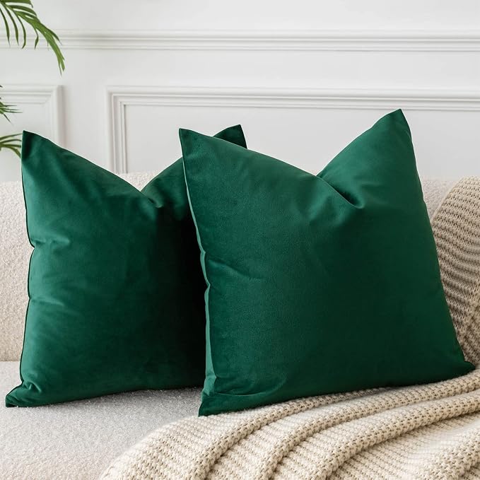 JUSPURBET Decorative Velvet Throw Pillow Covers 18x18 Set of 2,Dark Green